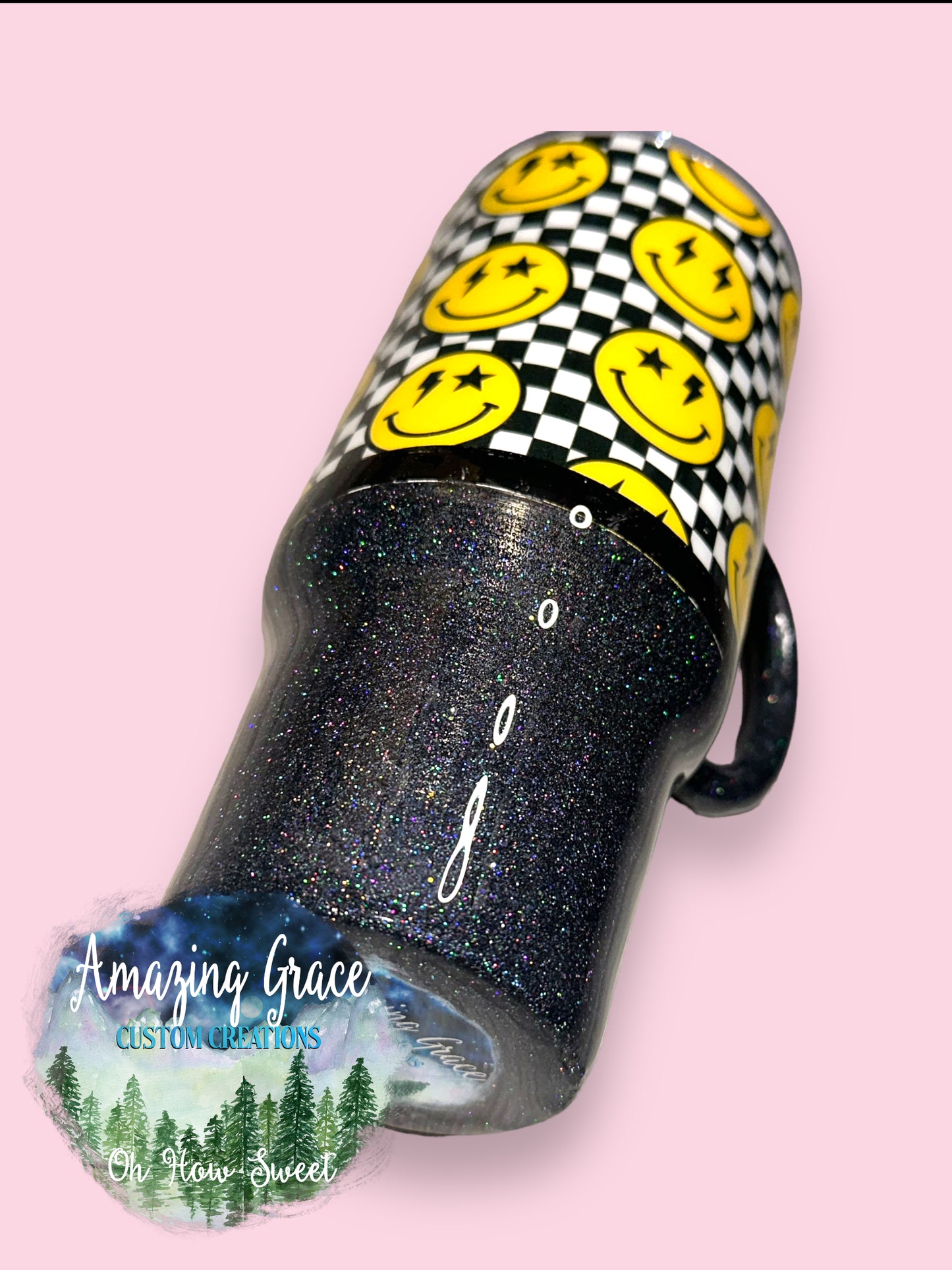 RTS - Checkerboard Smiley Face 32oz Travel Mug