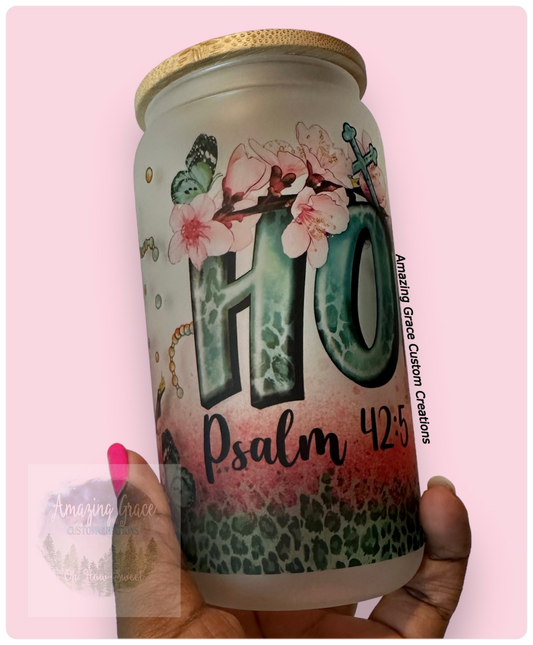 HOPE Psalm 42:5 - 16oz Glass Tumbler with Bamboo Lid
