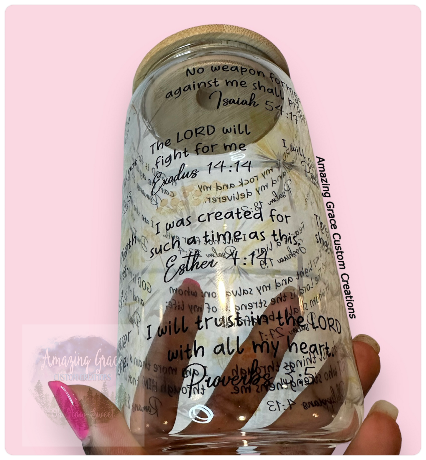 Bible Affirmations- 16oz Glass Tumbler with Bamboo Lid