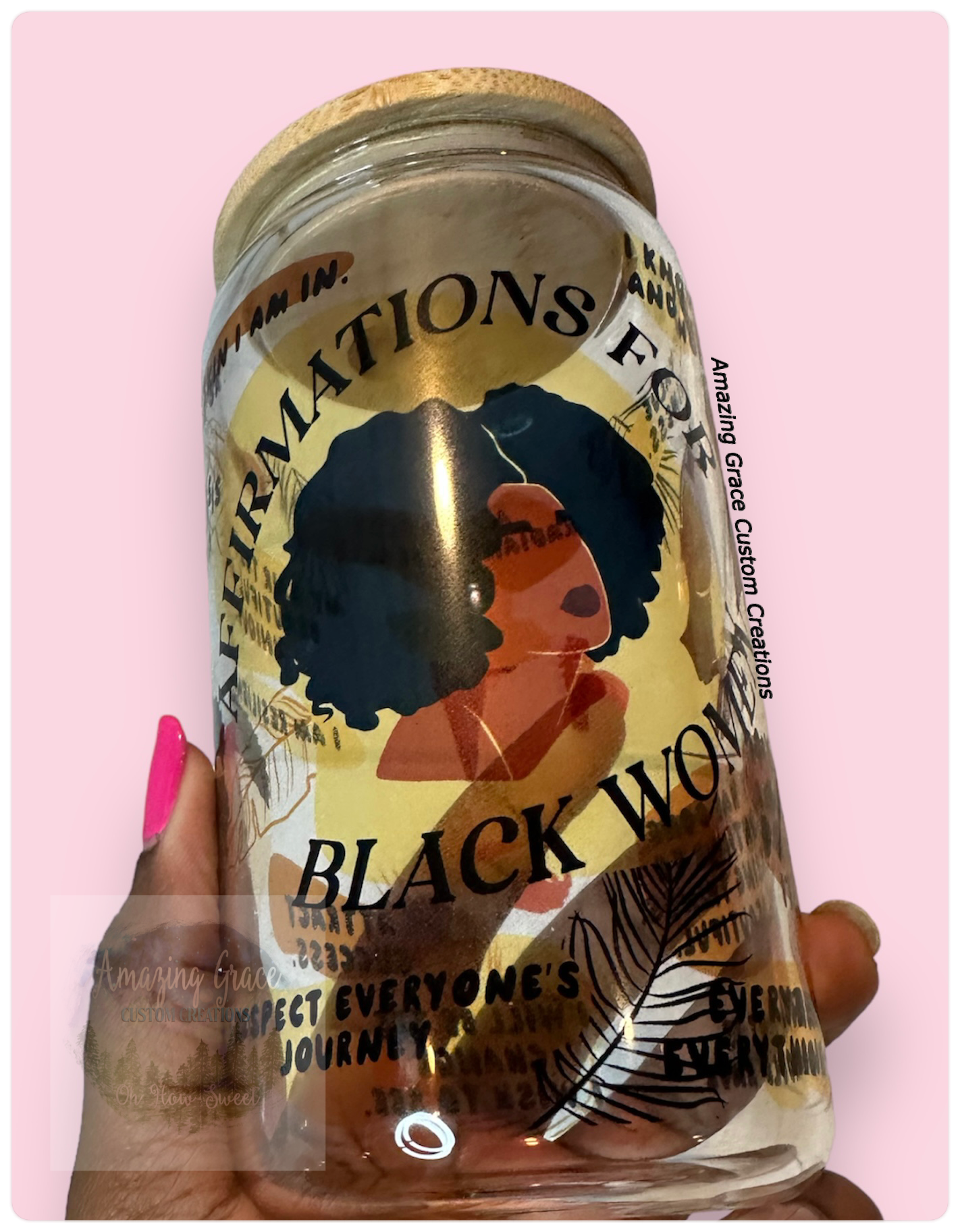 Affirmations For Black Women - 16oz Glass Tumbler with Bamboo Lid