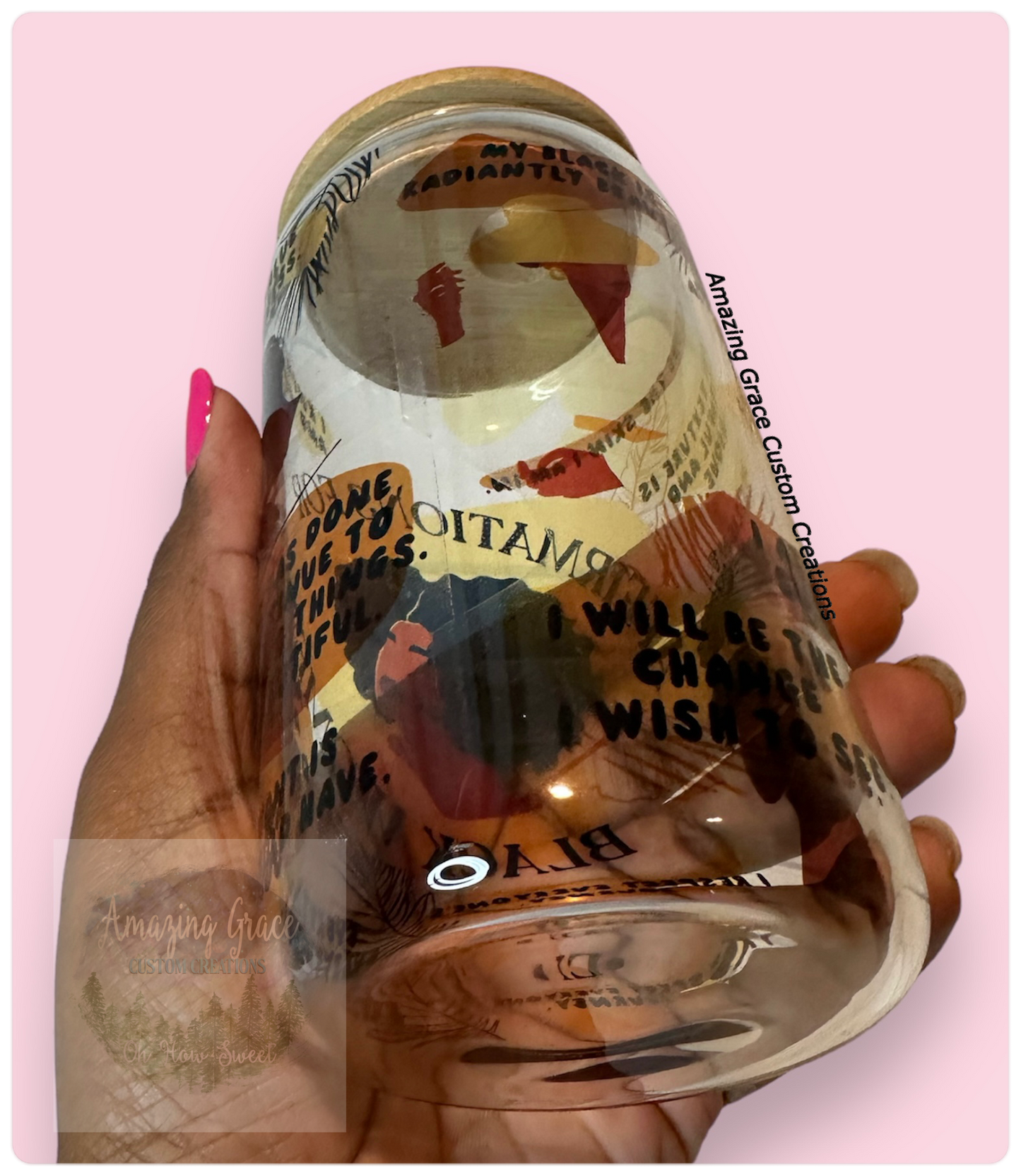 Affirmations For Black Women - 16oz Glass Tumbler with Bamboo Lid