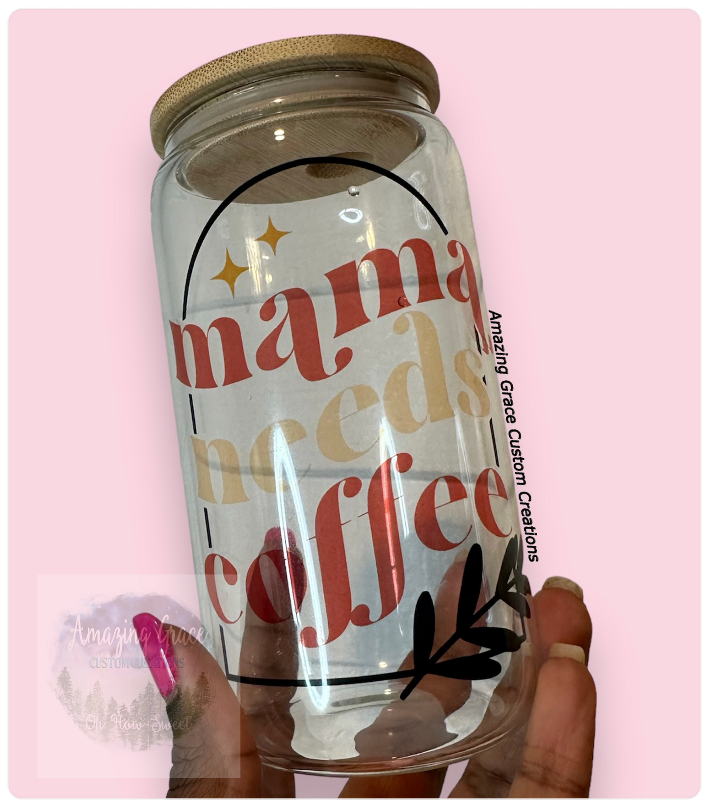Mama Needs Coffee - 16oz Glass Tumbler with Bamboo Lid