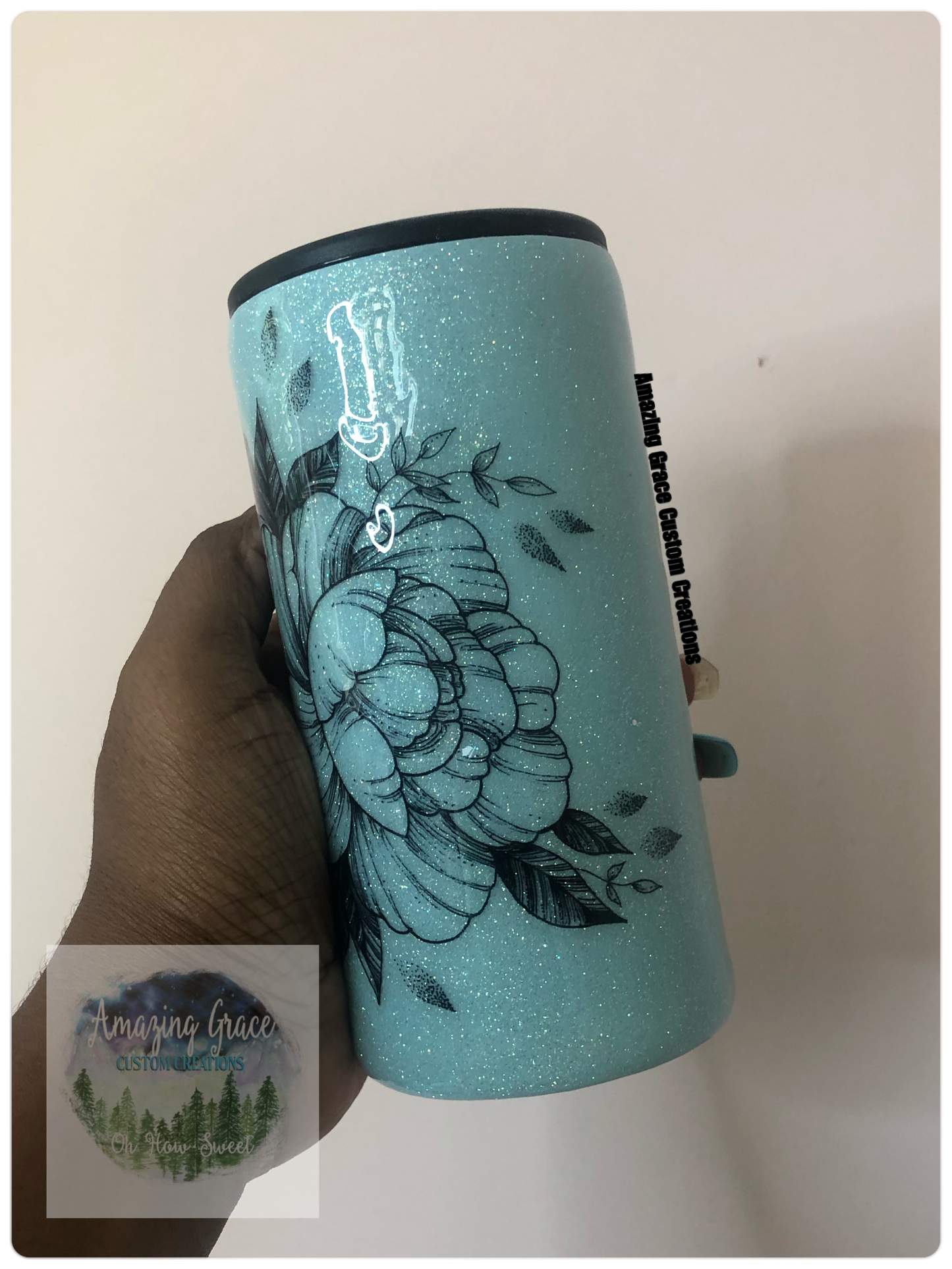 RTS - Teal Flower 12oz Slim Can Kewlzie