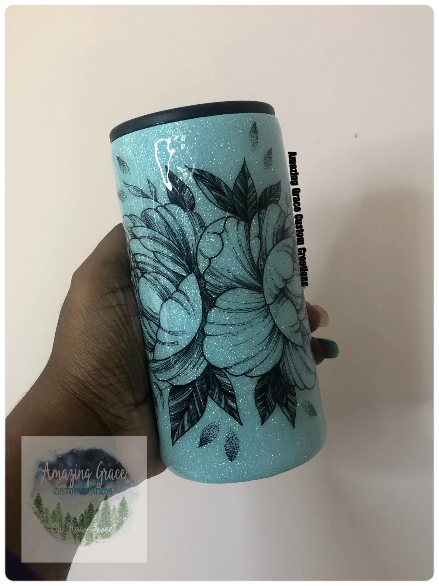 RTS - Teal Flower 12oz Slim Can Kewlzie