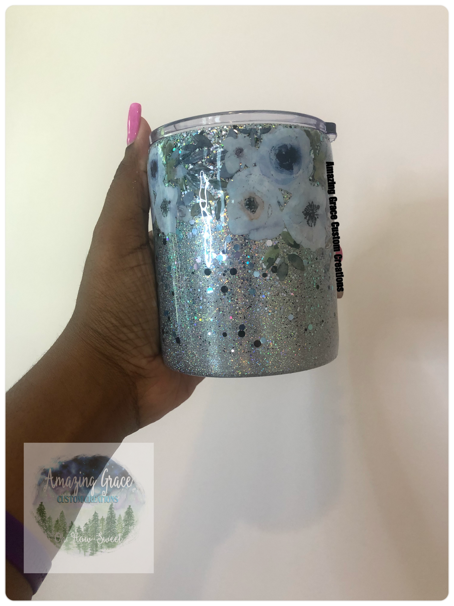 RTS - Pale Blue Floral 12oz Shorty