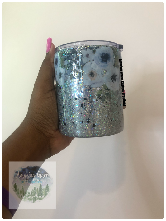 RTS - Pale Blue Floral 12oz Shorty