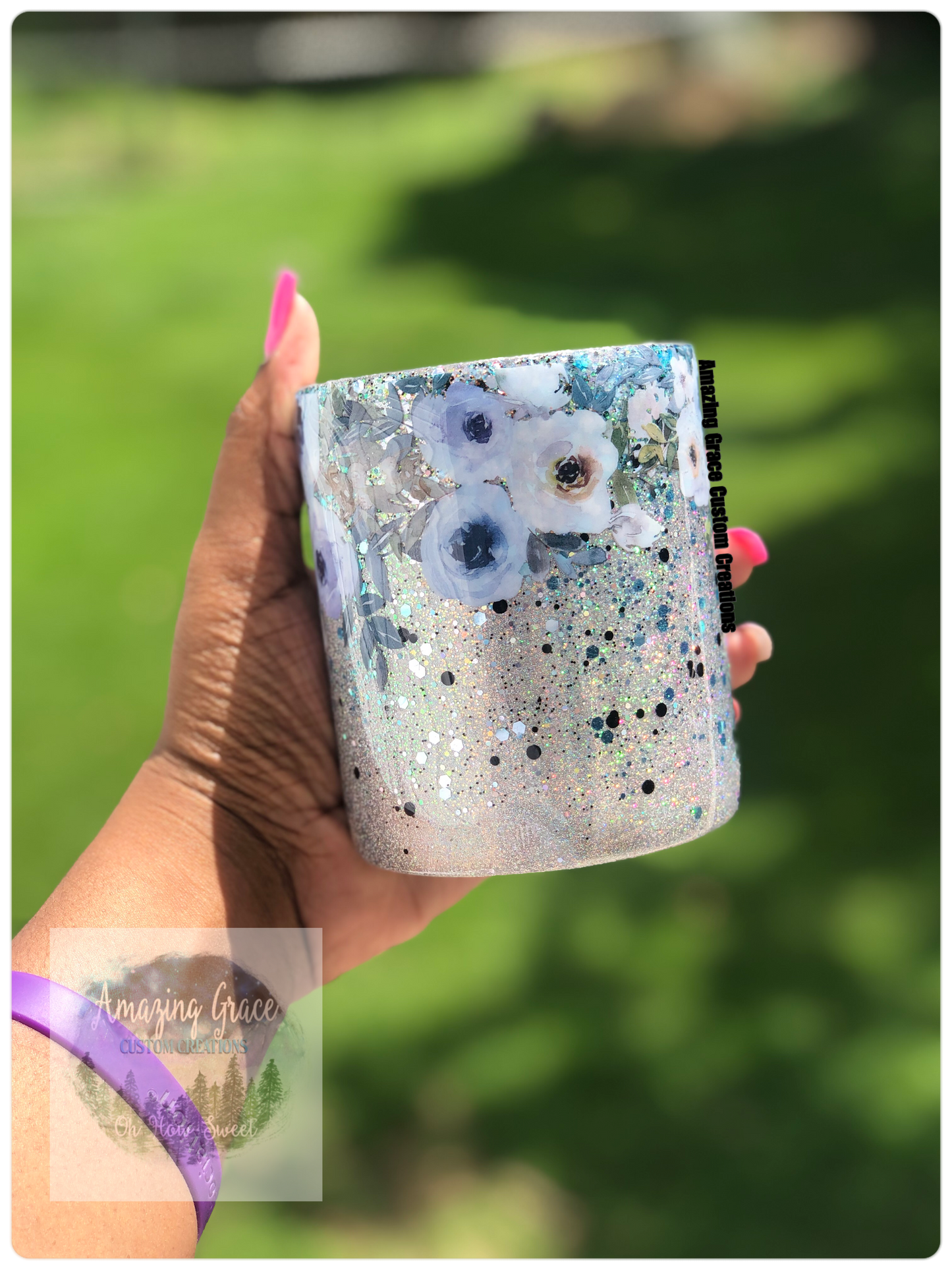 RTS - Pale Blue Floral 12oz Shorty