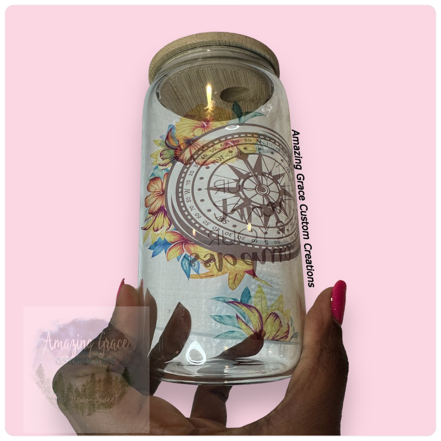 Let Your Heart Be Your Compass - 16oz Glass Tumbler with Bamboo Lid