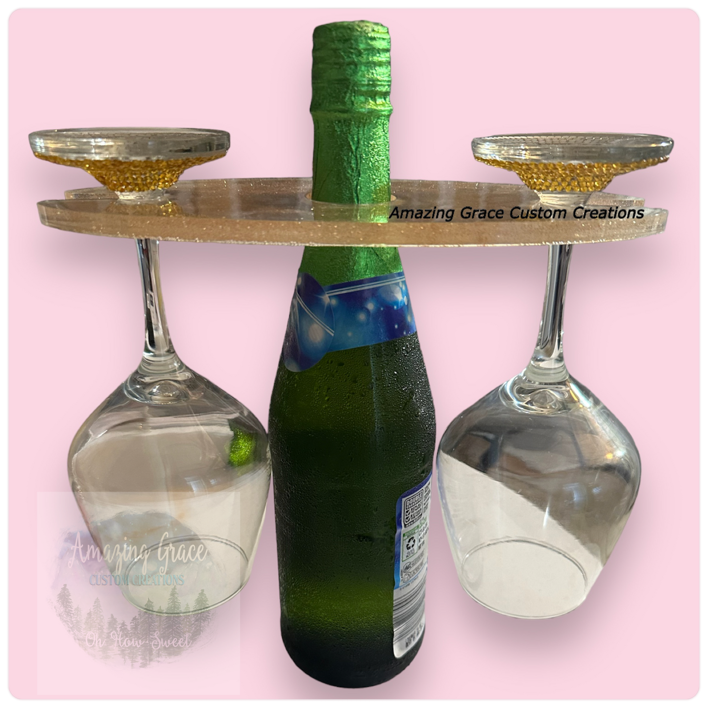 Wine Glass Holder with 2 Rhinestone Glasses